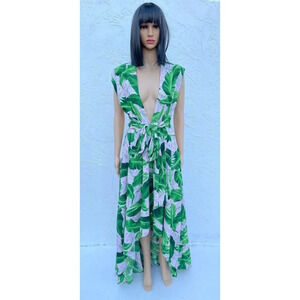 Cien Womens Tropical Long Asymmetrical Maxi Dress Green Sz Medium